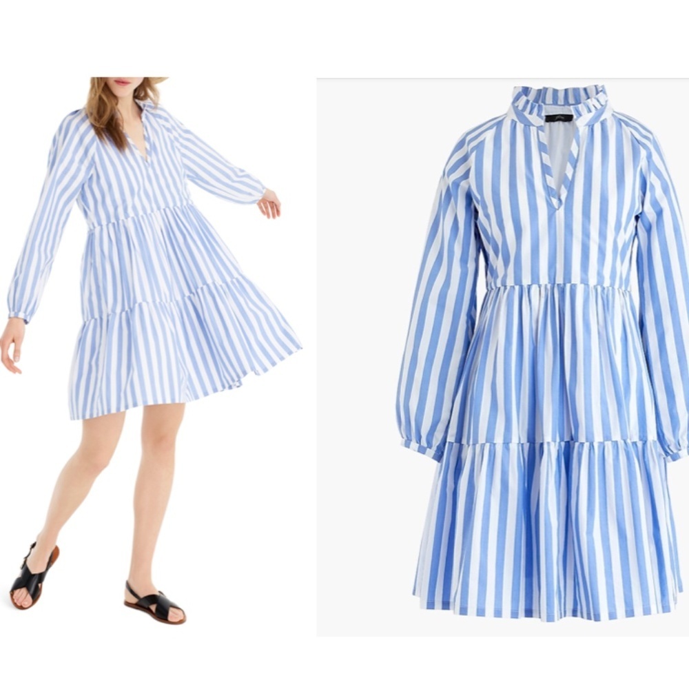 J. Crew Tiered popover dress in striped cotton poplin